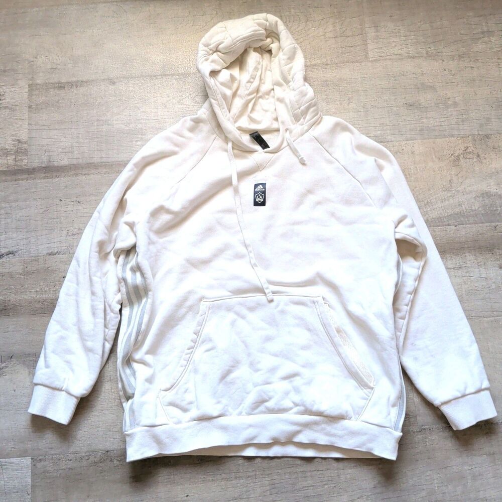Men's adidas White/Cream LA Galaxy Travel Raglan Pullover Hoodie Size XL